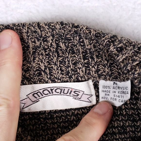 Vintage 90s Marquis Sweater M Mock Neck Geometric Knit Pullover Black Tan Korea - Picture 5 of 12